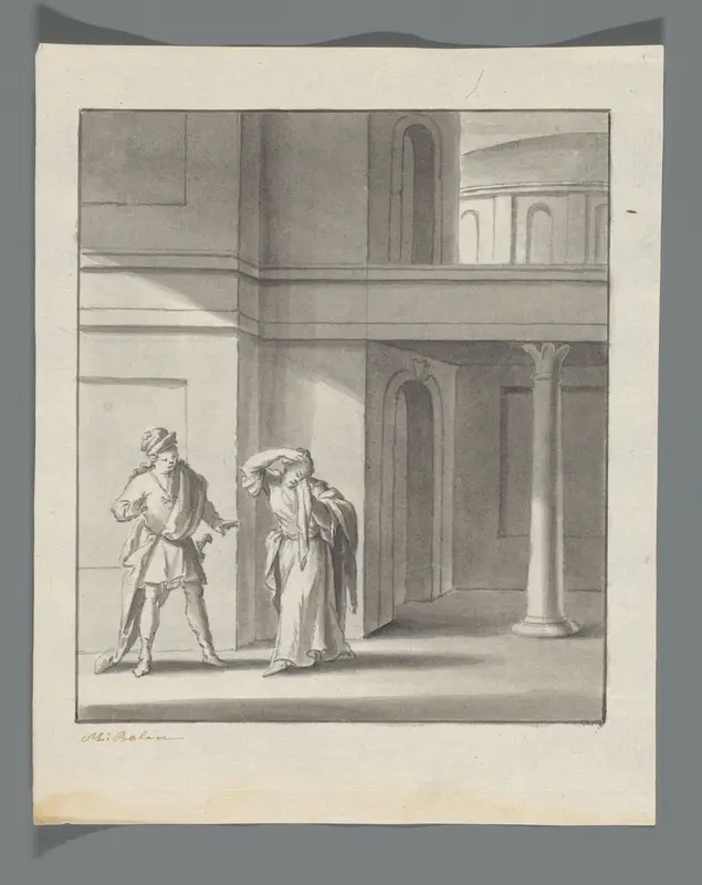 Geschrokken man naast een verdrietige vrouw Wall Art by Unknown - High-Resolution Digital Print