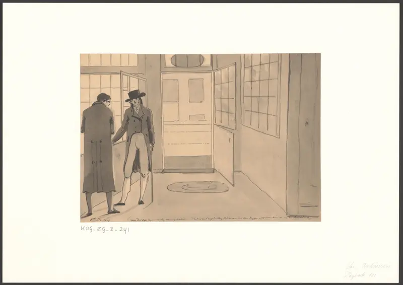 Gesprek tussen Christiaan Andriessen en een onbekende man bij de apotheek Wall Art by Christiaan Andriessen - High-Resolution Digital Print