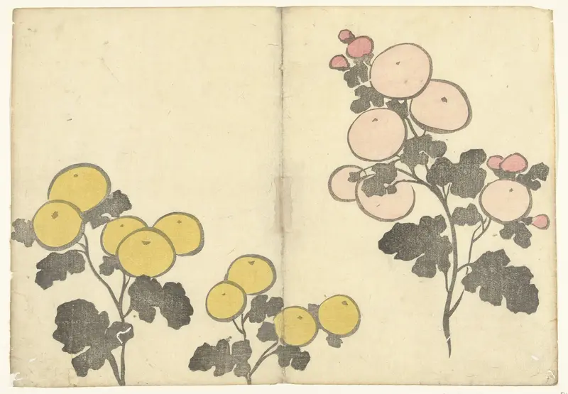 Gestileerde gele en roze bloemen Wall Art by Nakamura Hôchû - High-Resolution Digital Print