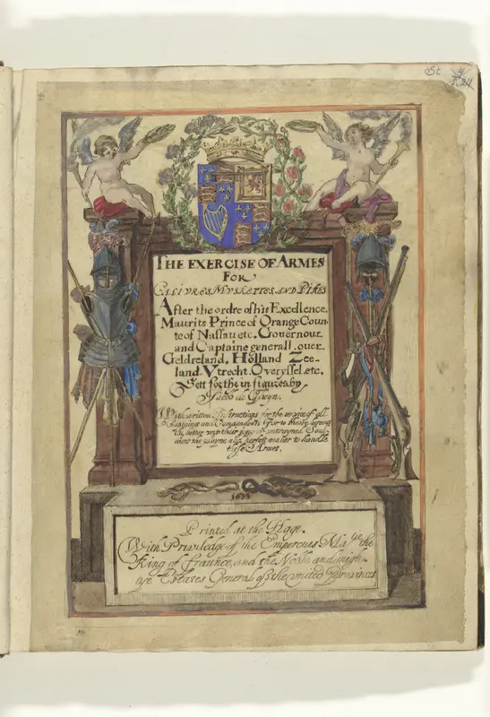 Getekende titelpagina voor een Engelse editie van Jacob de Gheyns Wapenhandelinghe van Roers Musquetten ende spiessen, 1608 Wall Art by anonymous - High-Resolution Digital Print