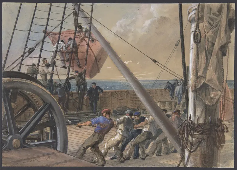 Getting Out One of the Large Buoys for Launching, August 2nd, 1865 Wall Art by Robert Charles Dudley - High-Resolution Digital Print