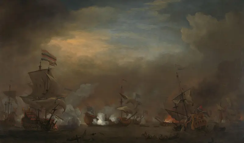 Gevecht tijdens de zeeslag bij Kijkduin Wall Art by Willem van de Velde (II) - High-Resolution Digital Print