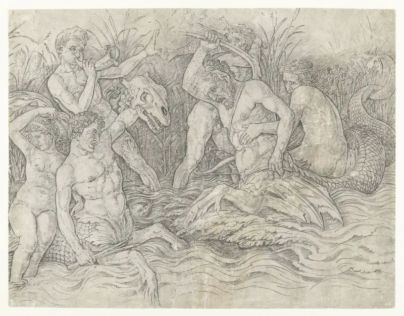 Gevecht tussen tritons met nereïden op hun rug Wall Art by Andrea Mantegna - High-Resolution Digital Print
