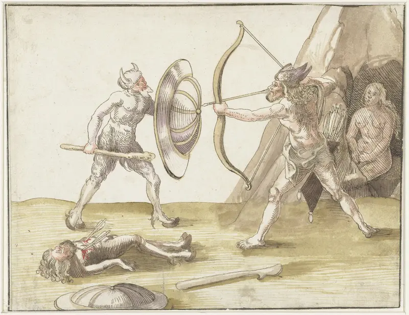 Gevecht tussen twee wildemannen Wall Art by Unknown - High-Resolution Digital Print
