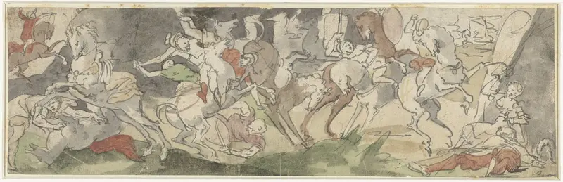 Gevechtscène met ruiters, rechts Jael en Sisera Wall Art by Unknown - High-Resolution Digital Print