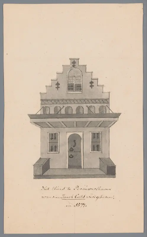 Gevel van het geboortehuis van Jacob Cats in Brouwershaven Wall Art by anonymous - High-Resolution Digital Print