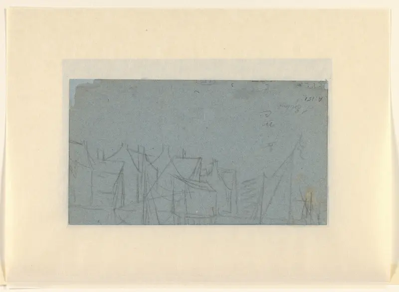 Gevels met zeilen van boten ervoor Wall Art by Unknown - High-Resolution Digital Print
