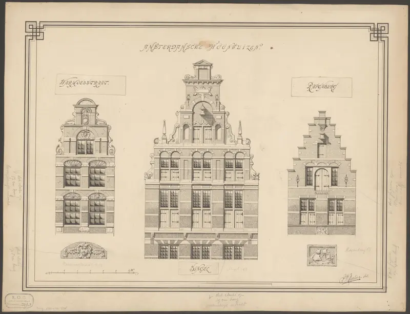 Gevels van Huizen in de Warmoestraat, Singel en Rapenbrug in Amsterdam Wall Art by Unknown - High-Resolution Digital Print