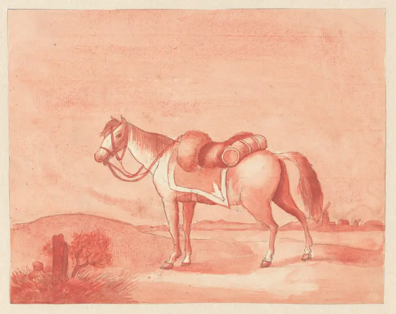 Gezadeld paard in landschap Wall Art by Unknown - High-Resolution Digital Print