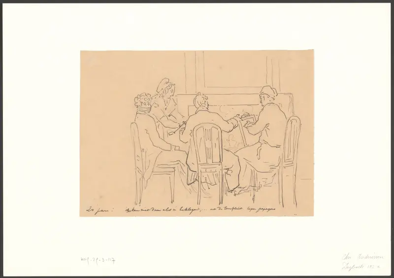 Gezelschap bespreekt Die Zauberflöte bij het haardvuur Wall Art by Christiaan Andriessen - High-Resolution Digital Print