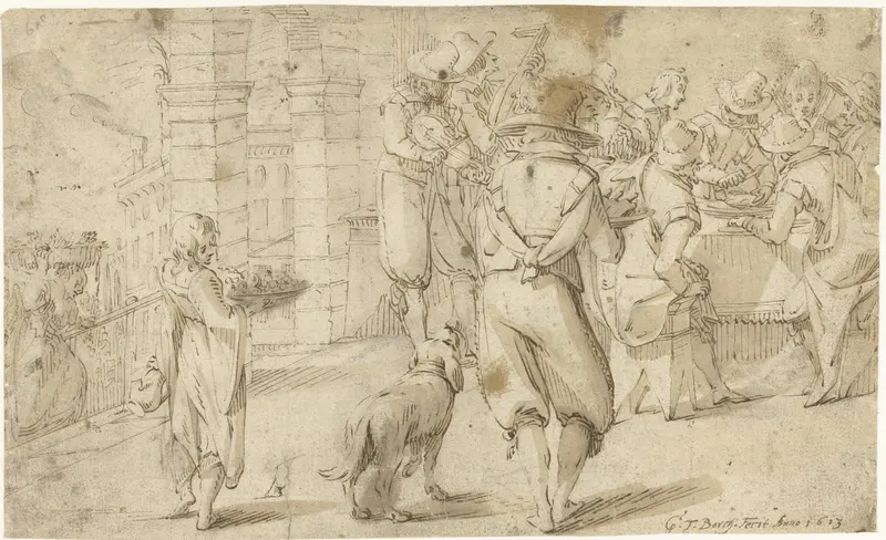 Gezelschap bij een banket op een Italiaans terras Wall Art by Unknown - High-Resolution Digital Print