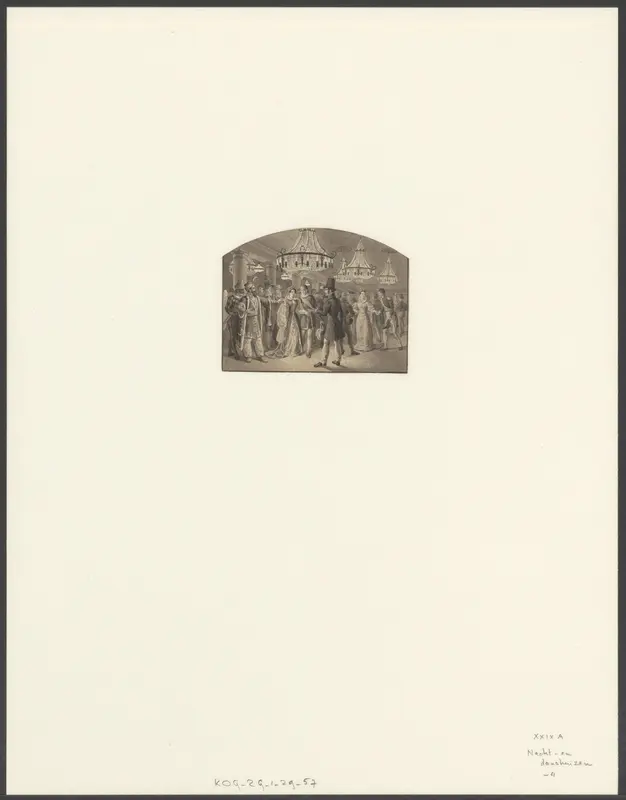 Gezelschap in een danszaal met grote kroonluchters Wall Art by anonymous - High-Resolution Digital Print