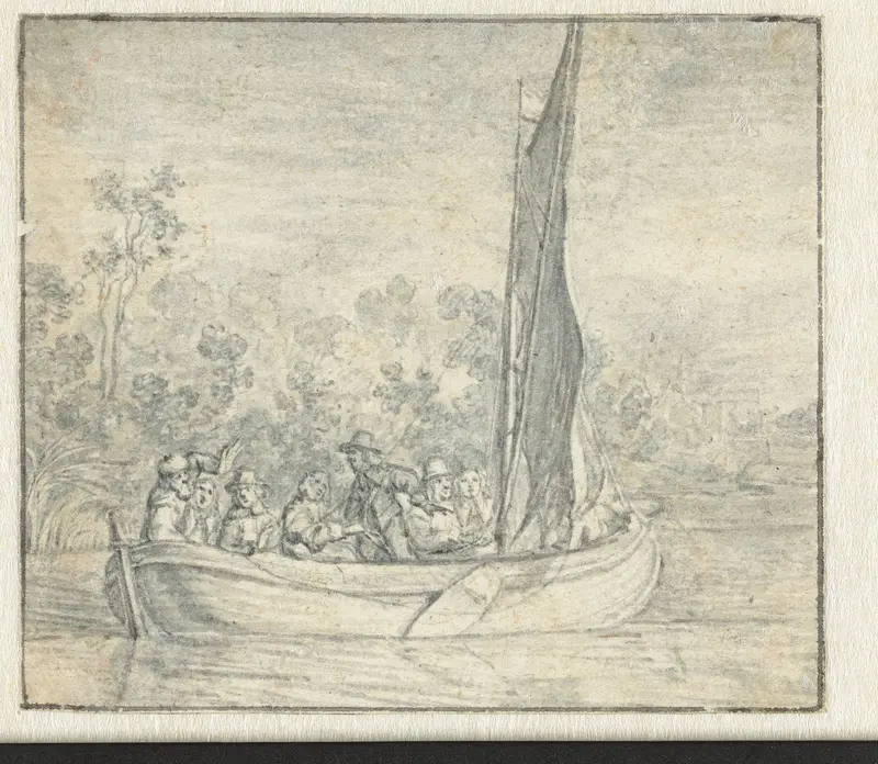 Gezelschap in een zeilbootje op een rivier Wall Art by Unknown - High-Resolution Digital Print