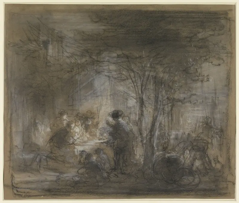 Gezelschap rond een tafel onder bomen Wall Art by Eugène François de Block - High-Resolution Digital Print