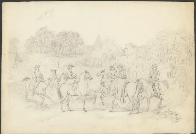 Gezelschap te paard in het bos Wall Art by Karel Frederik Bombled - High-Resolution Digital Print
