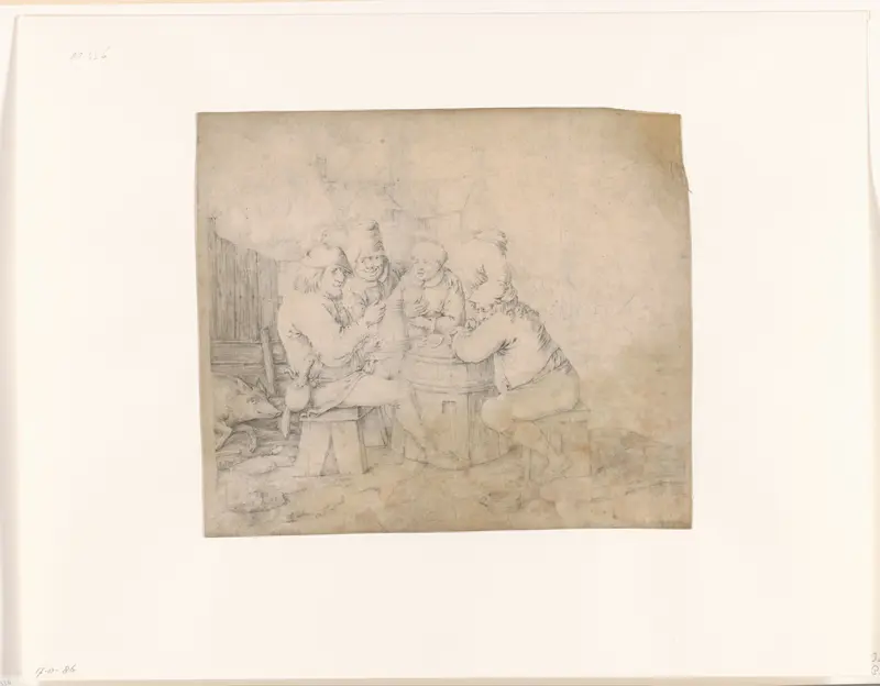 Gezelschap van boeren gezeten rond een ton Wall Art by Unknown - High-Resolution Digital Print