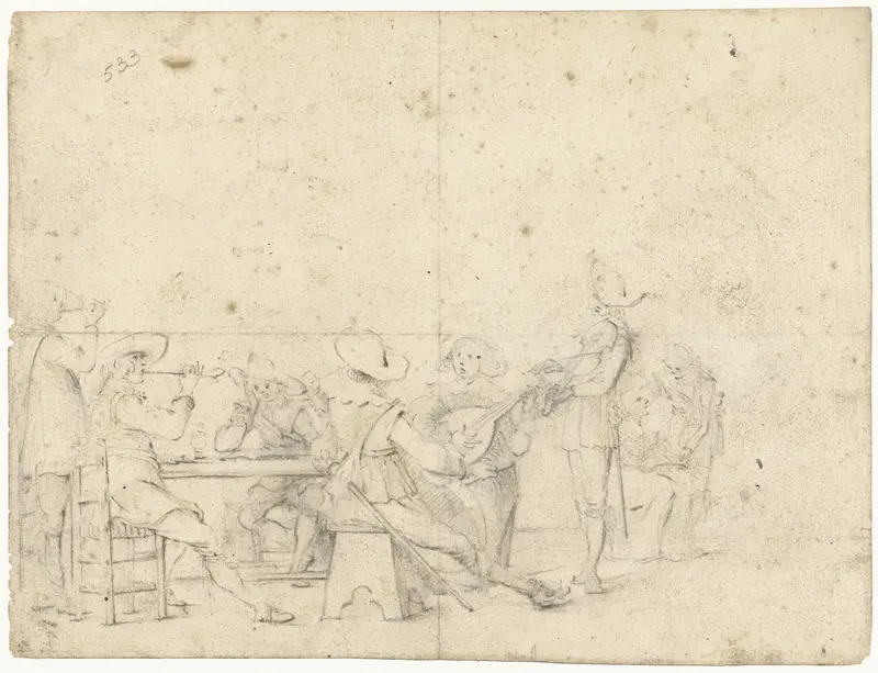 Gezelschap van drinkende, rokende en musicerende jongelui rond een tafel Wall Art by Gerard ter Borch (II) - High-Resolution Digital Print
