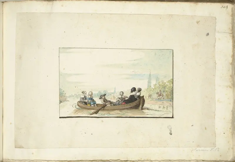 Gezelschap van zes mensen in een boot op de Zwolse singel Wall Art by Unknown - High-Resolution Digital Print