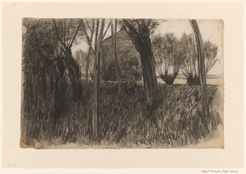 Gezicht door bomen op een hooischuur Wall Art by Egbert Rubertus Derk Schaap - High-Resolution Digital Print