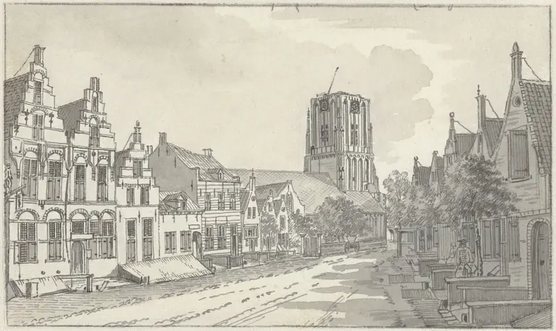 Gezicht door de Kerkstraat op de kerk te Workum Wall Art by Jan de Beijer - High-Resolution Digital Print