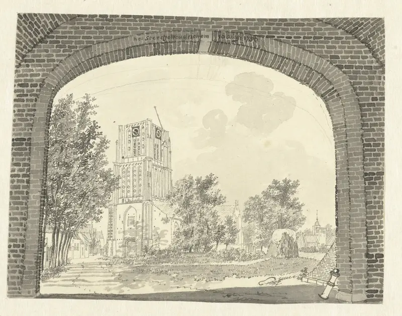 Gezicht door een poort op de kerk van Woudrichem Wall Art by Jan de Beijer - High-Resolution Digital Print