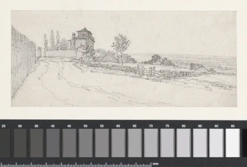 Gezicht in de vlakte van een landweg met een enkel huis Wall Art by Georges Michel - High-Resolution Digital Print