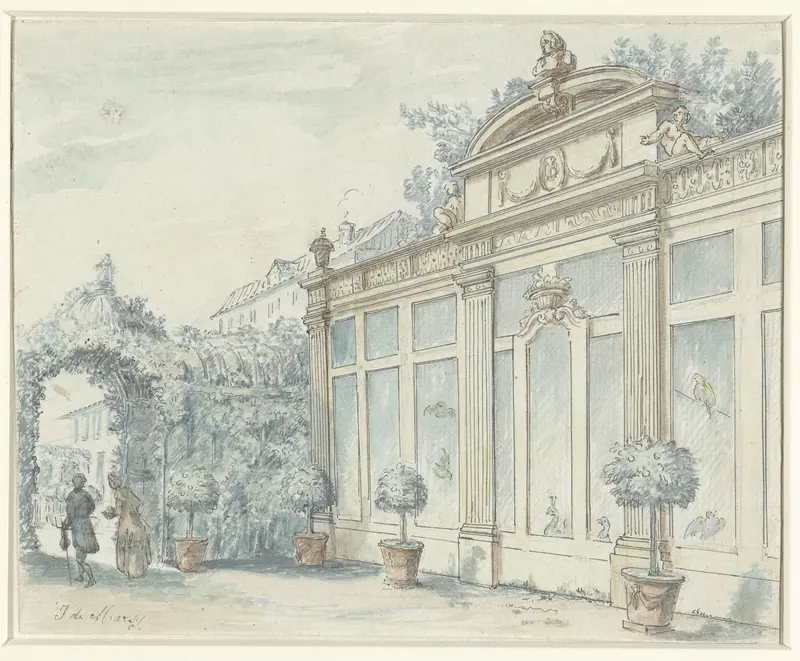 Gezicht in een Franse tuin met heer en dame Wall Art by J. de Marsy - High-Resolution Digital Print