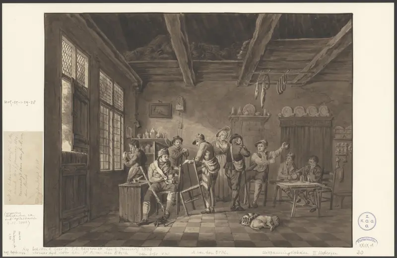 Gezicht in een herberg met pratende en drinkende mensen Wall Art by A. van den Bosch - High-Resolution Digital Print