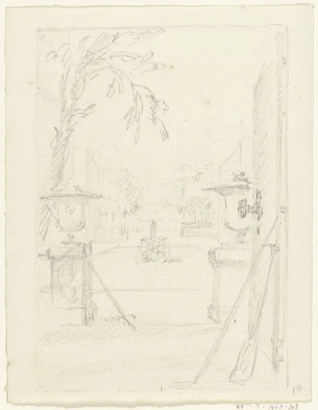 Gezicht in een tuin met een vijver en fontein Wall Art by Unknown - High-Resolution Digital Print