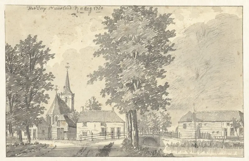 Gezicht in het dorp Nieuwland, met de kerk Wall Art by Jan de Beijer - High-Resolution Digital Print
