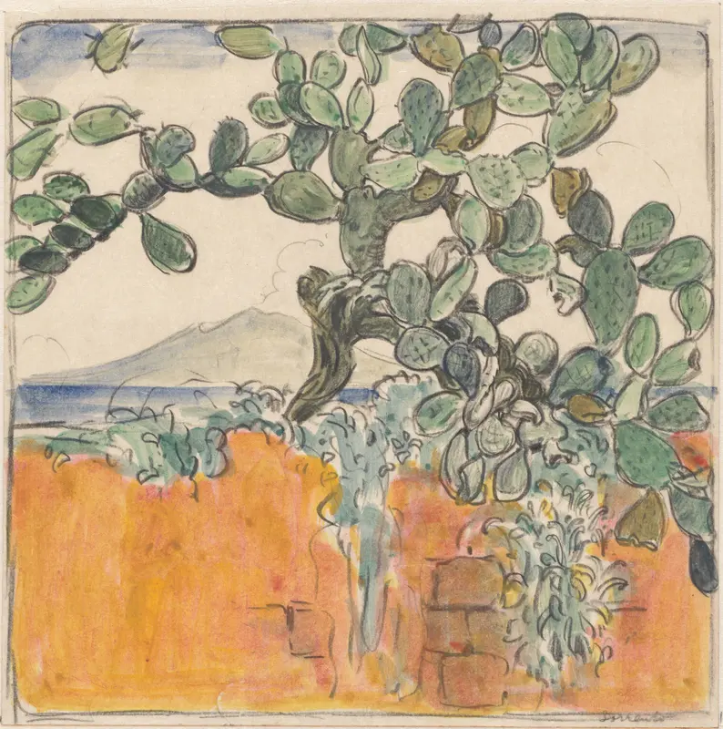 Gezicht met cactus op de berg Vesuvius vanuit Sorrento Wall Art by Wijnand Otto Jan Nieuwenkamp - High-Resolution Digital Print