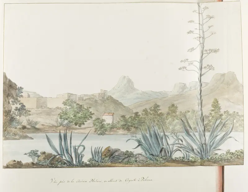 Gezicht nabij de rivier de Platani, op de weg van Agrigento naar Palermo Wall Art by Louis Ducros - High-Resolution Digital Print