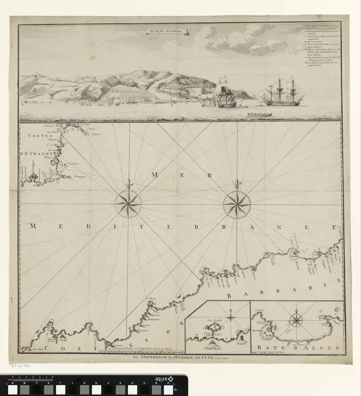 Gezicht op Algiers / Kaart van de Middellandse Zee tussen Spanje, Marokko en Algiers Wall Art by Unknown - High-Resolution Digital Print