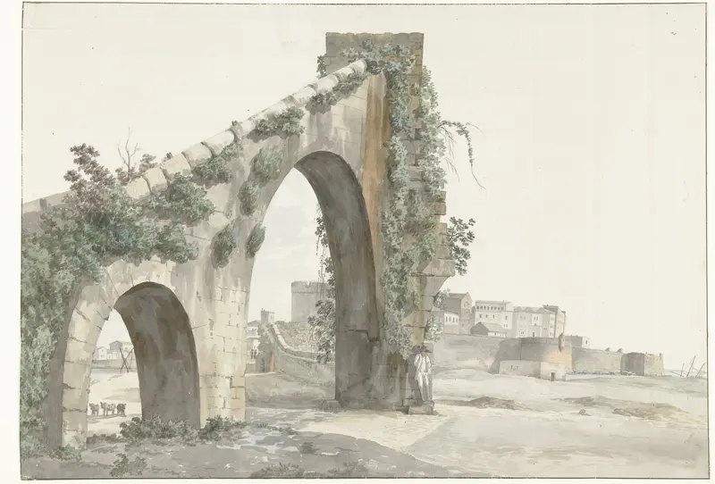 Gezicht op aquaduct en de stad Tarente Wall Art by Louis Ducros - High-Resolution Digital Print