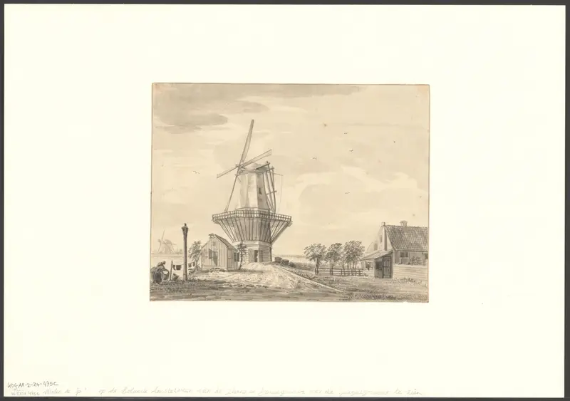 Gezicht op bolwerk Amstelveen met molen De Spiering Wall Art by Unknown - High-Resolution Digital Print