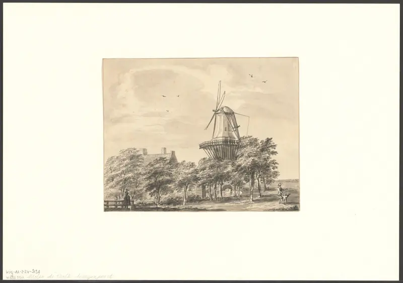 Gezicht op bolwerk Diemen met molen De Valk Wall Art by Unknown - High-Resolution Digital Print