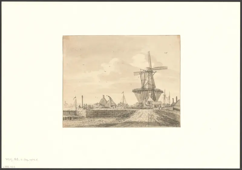 Gezicht op bolwerk Het Blauwhoofd met molen De Bok Wall Art by anonymous - High-Resolution Digital Print