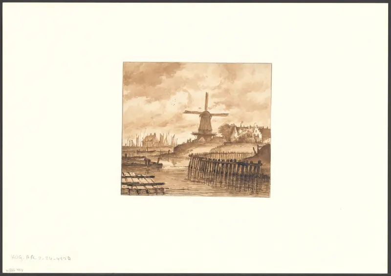 Gezicht op bolwerk Het Blauwhoofd met molen De Bok Wall Art by Unknown - High-Resolution Digital Print
