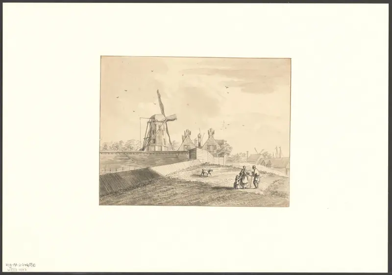Gezicht op bolwerk Nieuwkerk met molen Het Roode Hart Wall Art by Unknown - High-Resolution Digital Print