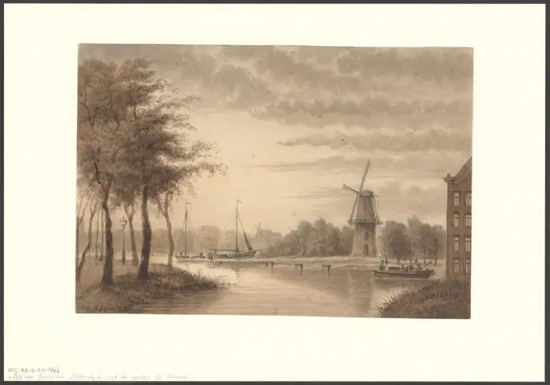 Gezicht op bolwerk Sloterdijk met molen De Kraai Wall Art by Unknown - High-Resolution Digital Print