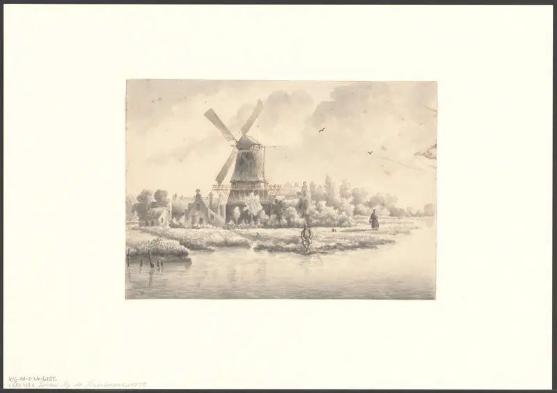 Gezicht op bolwerk Sloterdijk met molen de Kraay Wall Art by anonymous - High-Resolution Digital Print