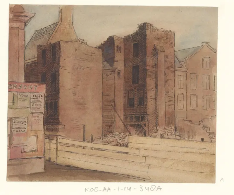 Gezicht op de afbraak van huizen aan de Nieuwezijds Voorburgwal Wall Art by Unknown - High-Resolution Digital Print
