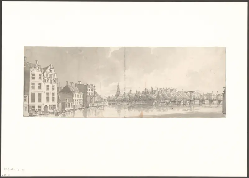 Gezicht op de Amstel met links de Kloveniersdoelen en rechts de Halvemaansbrug Wall Art by anonymous - High-Resolution Digital Print
