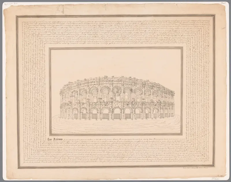 Gezicht op de Arena van Nîmes Wall Art by Unknown - High-Resolution Digital Print