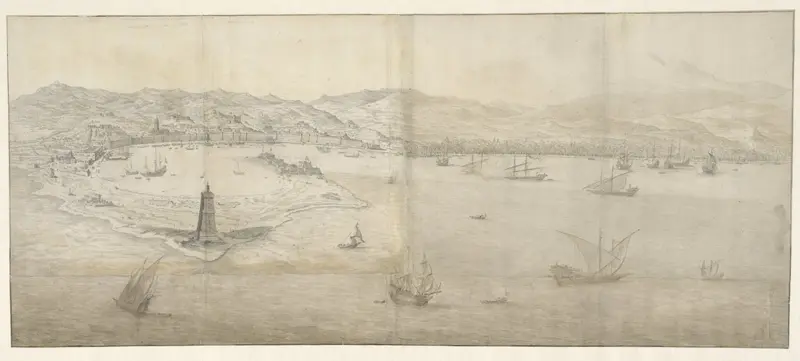Gezicht op de baai van Messina, Sicilië