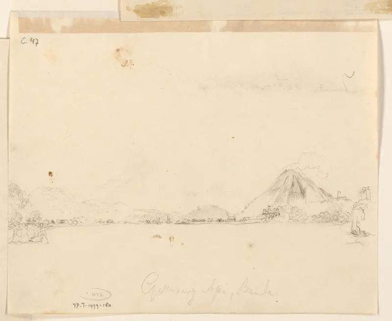 Gezicht op de Banda-eilanden, rechts de rokende vulkaan Gunungapi, Centraal-Molukken Wall Art by Adrianus Johannes Bik - High-Resolution Digital Print
