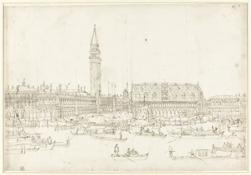 Gezicht op de Bibliotheek, Campanile en Dogenpaleis te Venetië, gezien vanaf het water Wall Art by Bernardo Bellotto - High-Resolution Digital Print