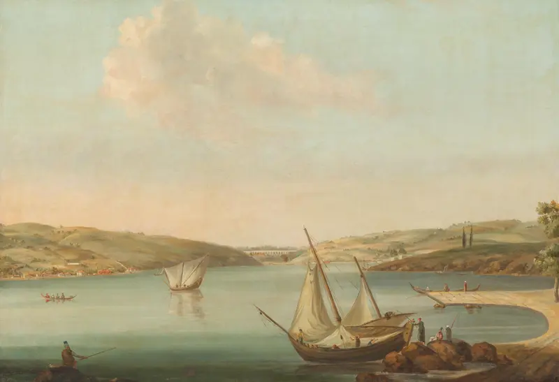 Gezicht op de Bosporus, genomen ter hoogte van Beykoz naar het noordwesten, met op de achtergrond het aquaduct van Justinianus Wall Art by Antoine van der Steen - High-Resolution Digital Print