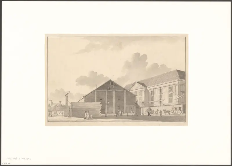 Gezicht op de bouw van de eerste Stadsschouwburg op het Leidseplein Wall Art by anonymous - High-Resolution Digital Print