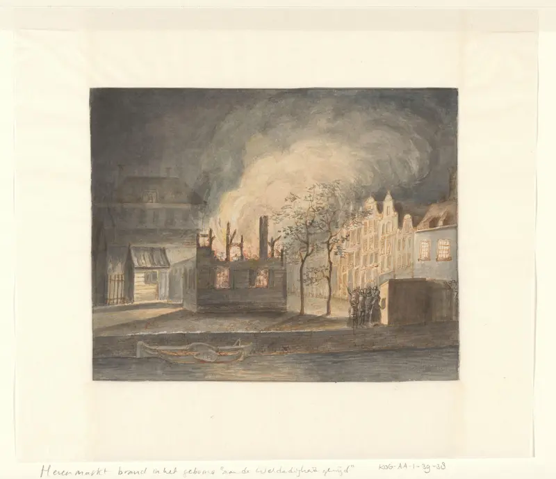 Gezicht op de brand in de Soeploods op de Herenmarkt van 3 juli 1835 Wall Art by Unknown - High-Resolution Digital Print